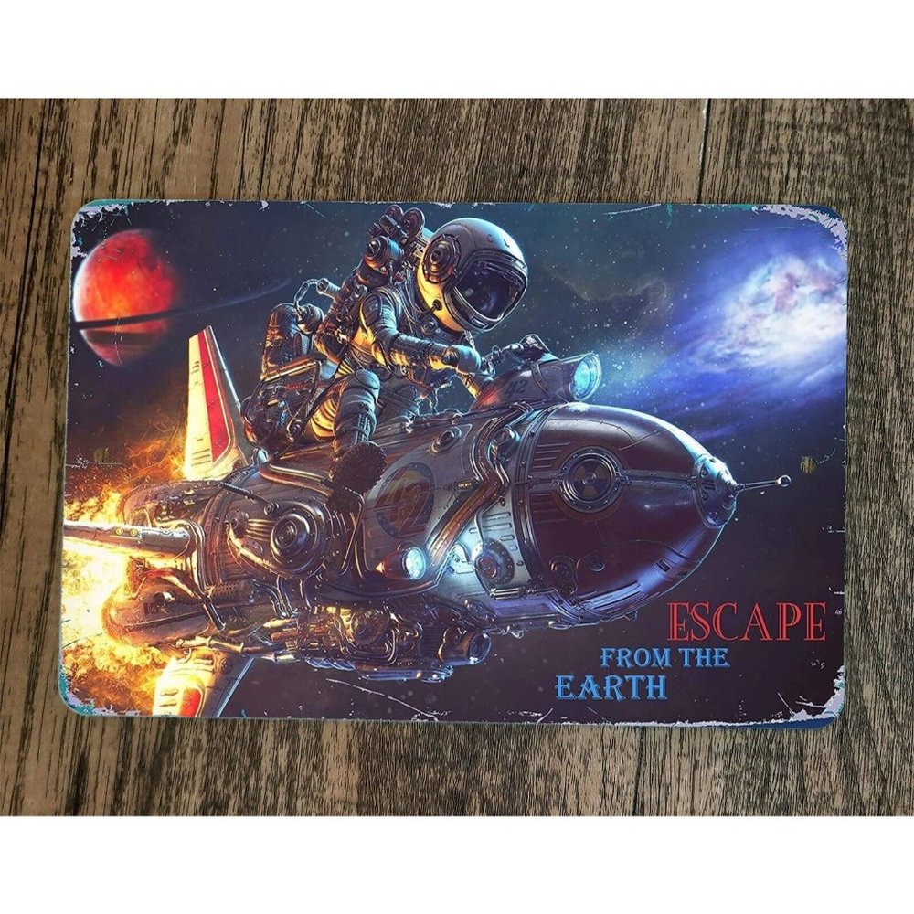 Escape From The‎ Earth Astronaut Rocket 8x12 Metal Wall Sign Poster